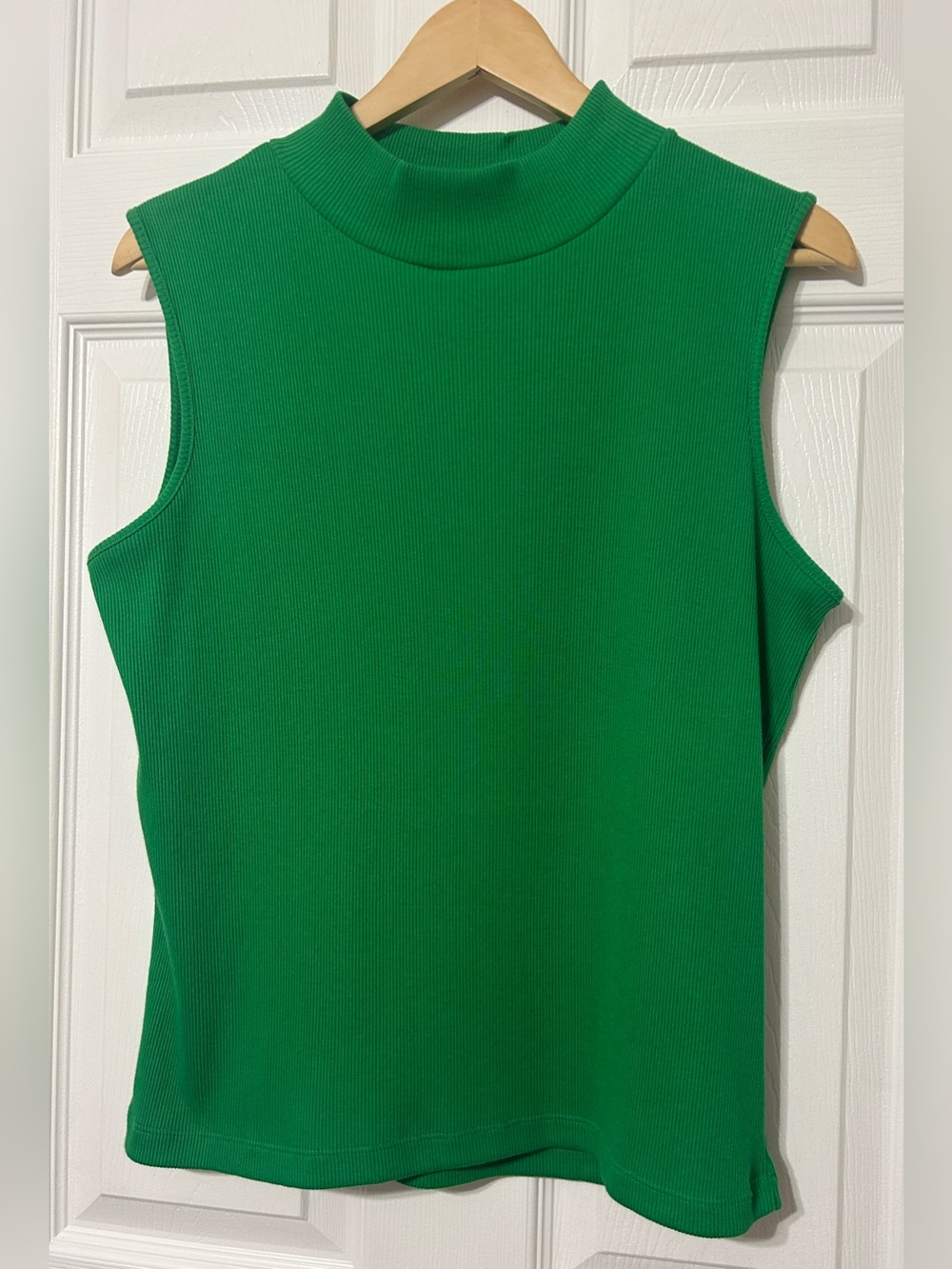 Mountain Lake Women’s Sleeveless Mock Neck Top Green Ribbed Cotton NWT Size L